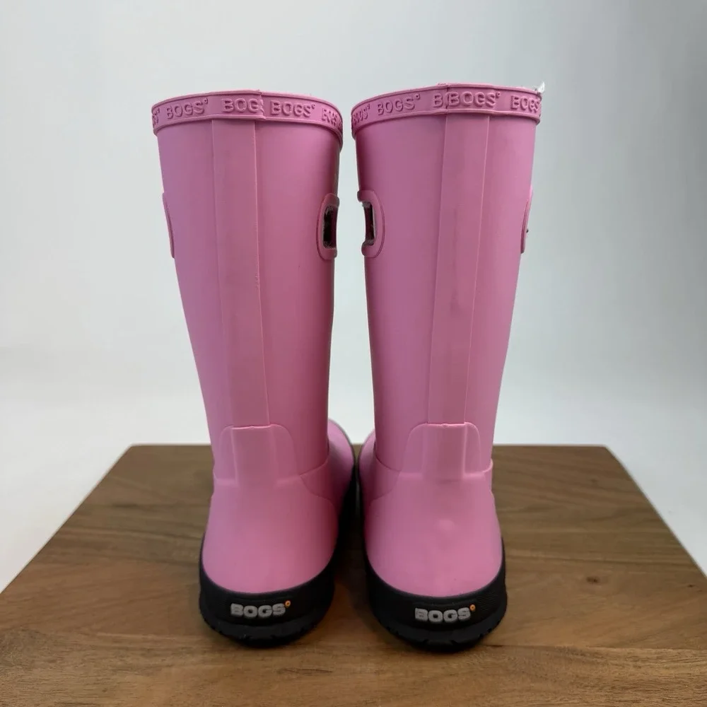 New NIB Big Kids Childrens Bogs Rainboot Plush Pink Waterproof‎ Boots Size 4 Y